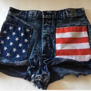 VINTAGE "Coastal Industries" Denim Jeans Shorts Americana Flag 70s Hippie  Sz 30
